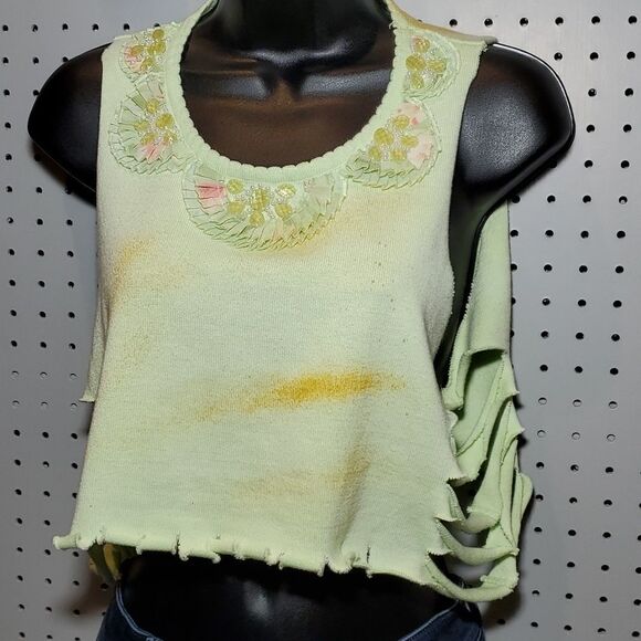Glammed Up Grunge Trashed, Ripped Mint Green Embellished Knit Blouse, Top, Sz M? - Picture 1 of 5